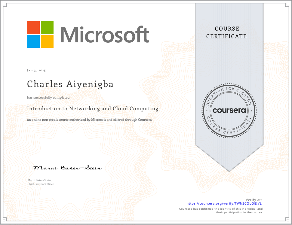 Introduction to Networking and Cloud Computing Certificate
